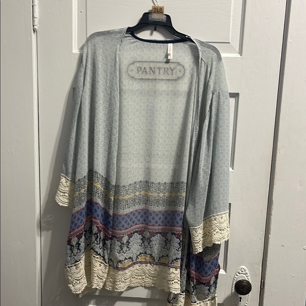 Light Blue Crochet-Trim Open front cover up